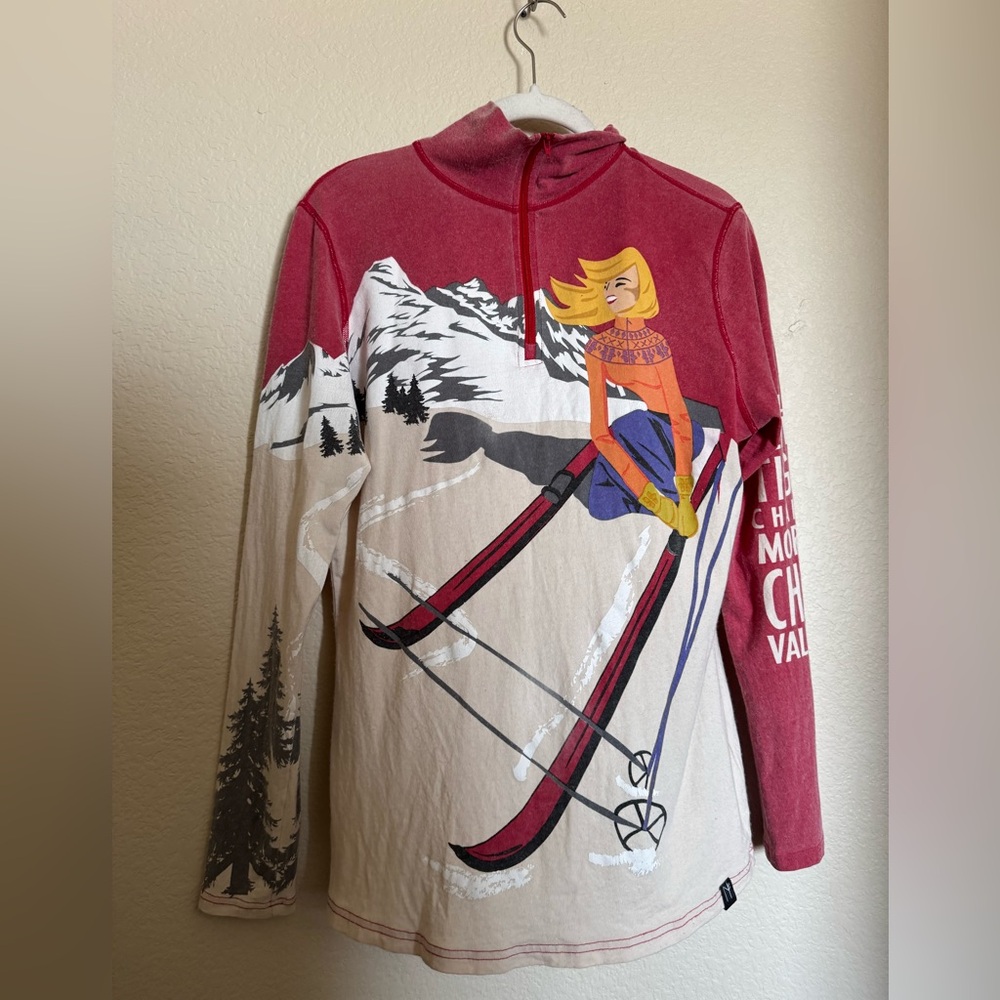 RARE Neve 1/4 Zip Silk Vintage Ski All Over Print Pullover Sz L